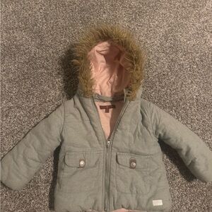 7 For All Mankind Gray Puffer Jacket with Faux Fur Hood